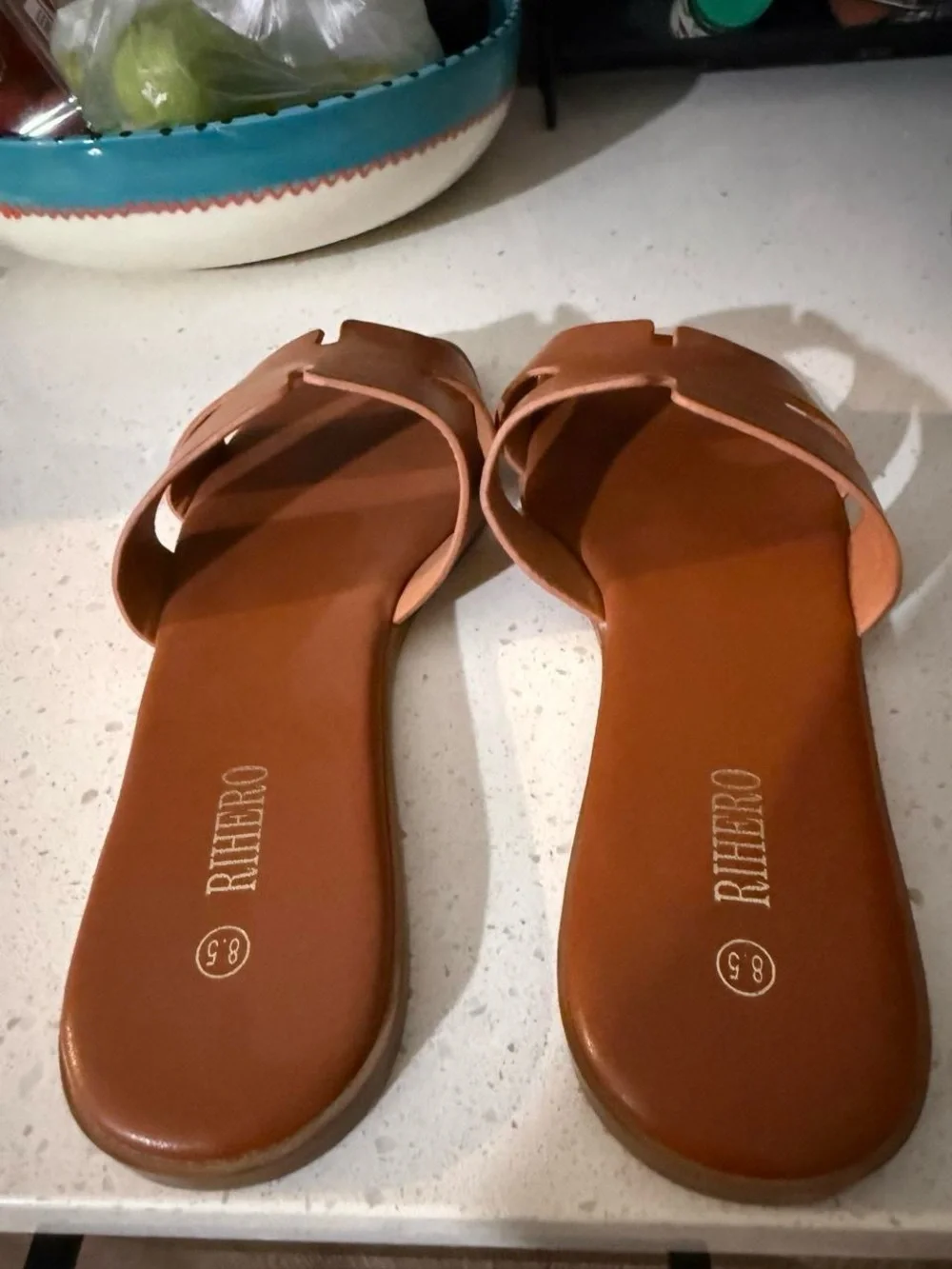 Brown Leather Slide Sandals for Women
